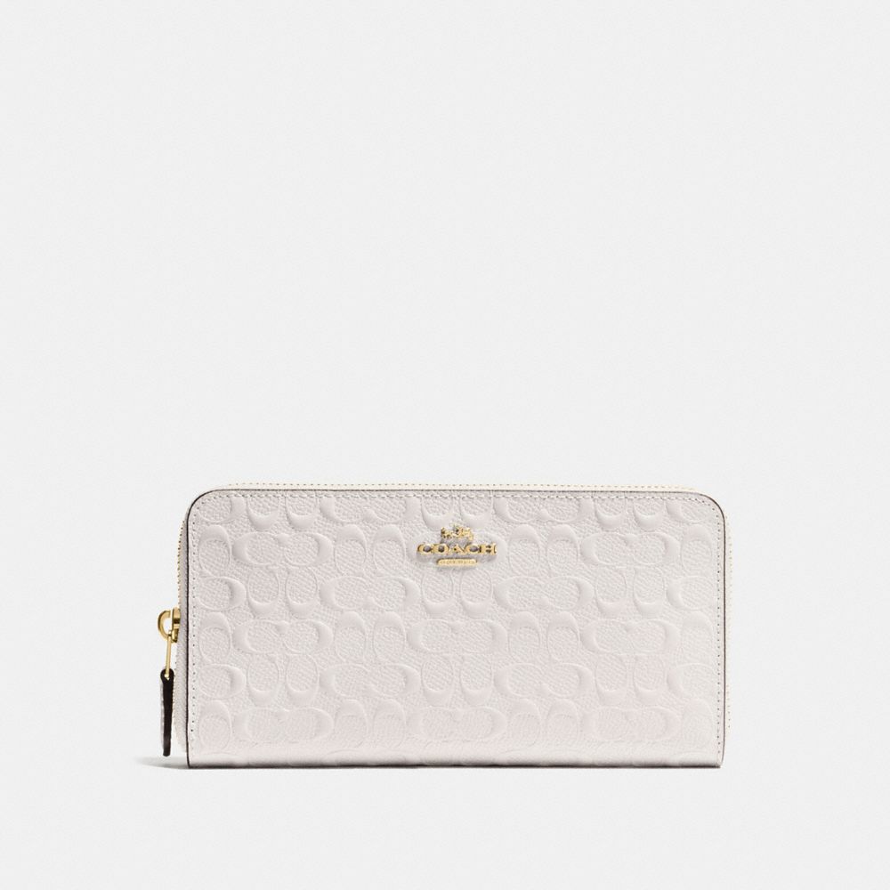 ACCORDION ZIP WALLET IN SIGNATURE DEBOSSED PATENT LEATHER - f54805 - IMITATION GOLD/CHALK