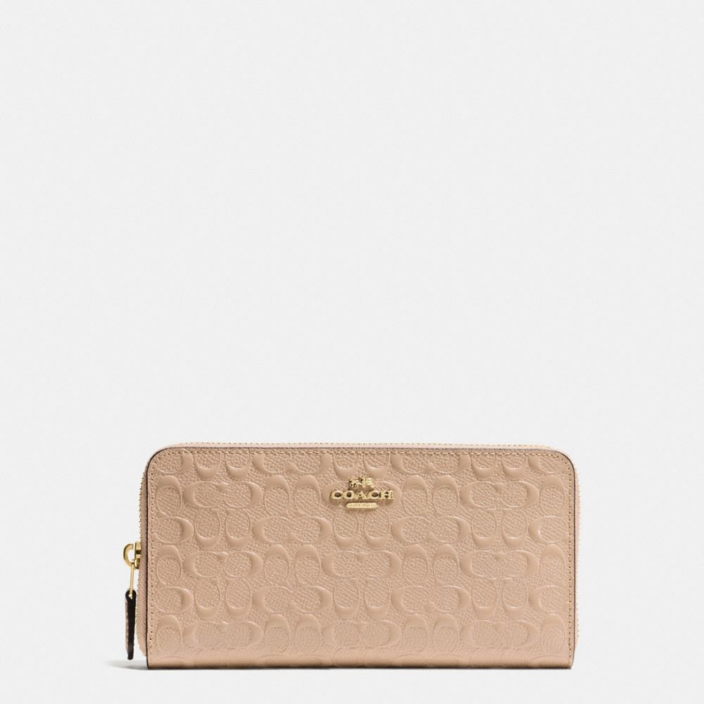 COACH F54805 Accordion Zip Wallet In Signature Debossed Patent Leather IMITATION GOLD/BEECHWOOD