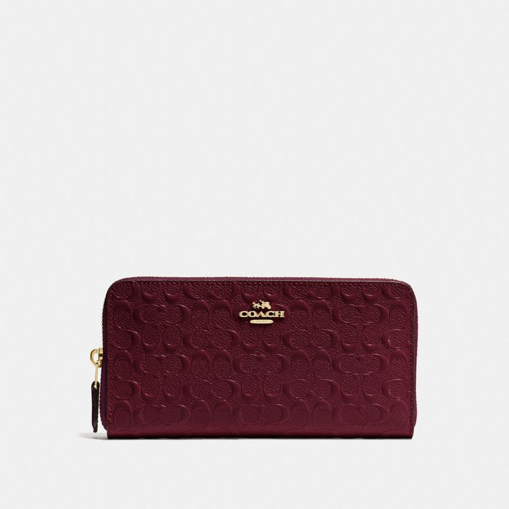 COACH F54805 Accordion Zip Wallet In Signature Debossed Patent Leather IMITATION GOLD/OXBLOOD 1