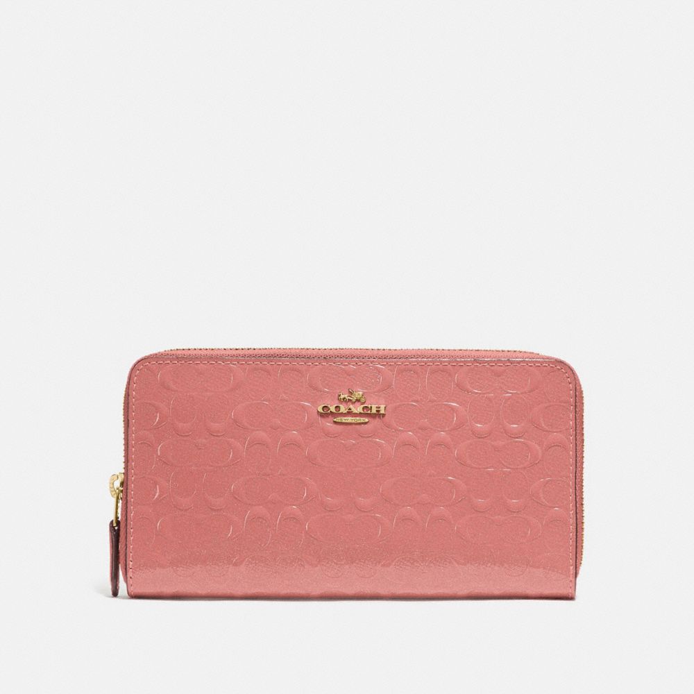 COACH F54805 ACCORDION ZIP WALLET IN SIGNATURE LEATHER MELON/LIGHT GOLD