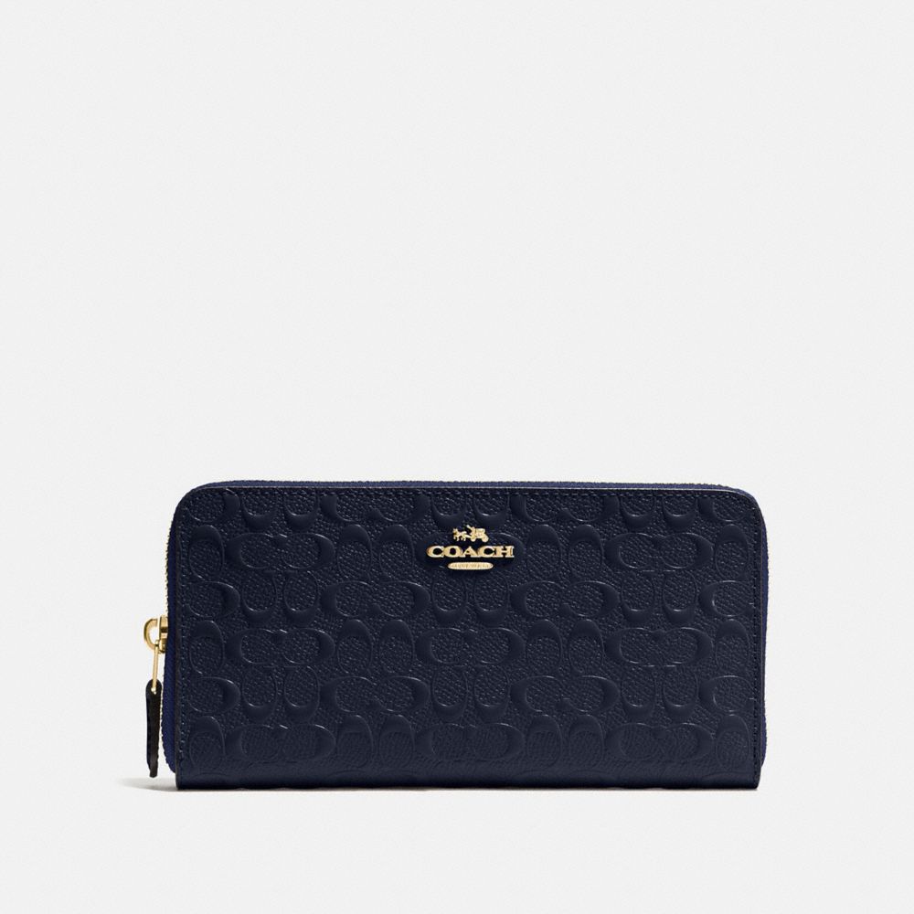 COACH F54805 Accordion Zip Wallet In Signature Debossed Patent Leather IMITATION GOLD/MIDNIGHT