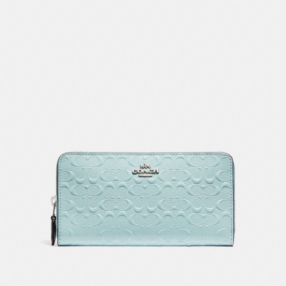 ACCORDION ZIP WALLET IN SIGNATURE DEBOSSED PATENT LEATHER - f54805 - SILVER/AQUA