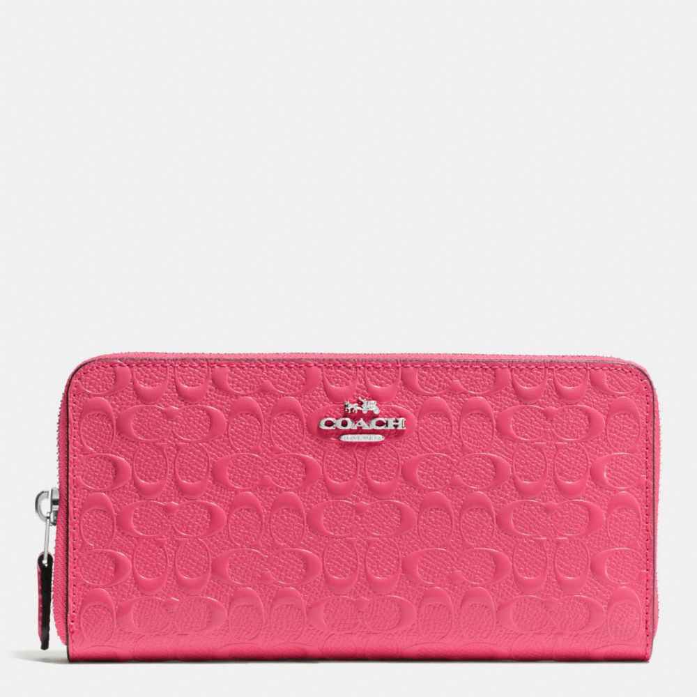 COACH f54805 ACCORDION ZIP WALLET IN SIGNATURE DEBOSSED PATENT LEATHER SILVER/STRAWBERRY