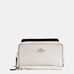 DOUBLE ZIP PHONE WALLET IN SIGNATURE DEBOSSED PATENT LEATHER - f54808 - IMITATION GOLD/CHALK