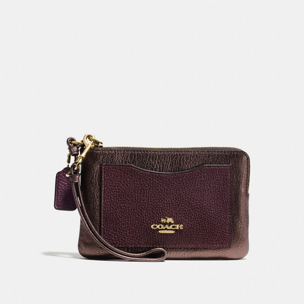 COACH F54810 - CORNER ZIP WRISTLET IN COLORBLOCK LI/OXBLOOD/BRONZE