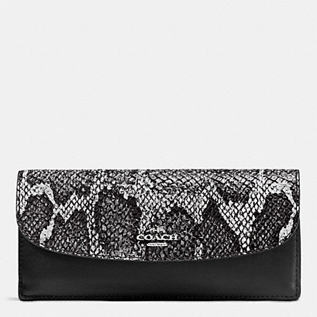 COACH f54821 SOFT WALLET IN PYTHON EMBOSSED LEATHER SILVER/BLACK MULTI