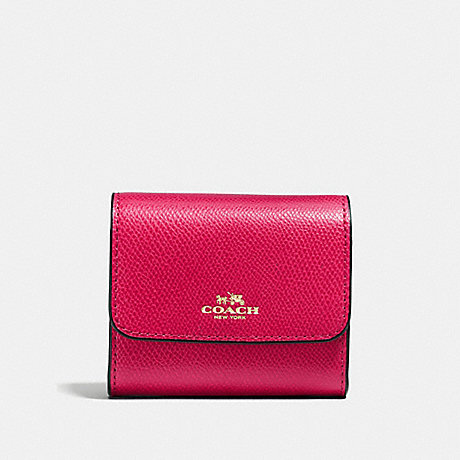COACH f54843 ACCORDION CARD CASE IN CROSSGRAIN LEATHER IMITATION GOLD/BRIGHT PINK