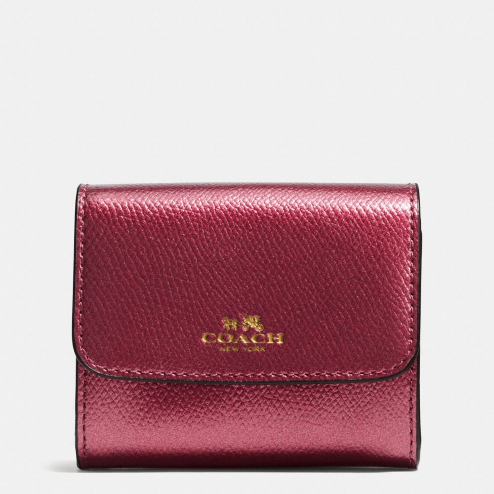 COACH f54843 ACCORDION CARD CASE IN CROSSGRAIN LEATHER IMITATION GOLD/METALLIC CHERRY