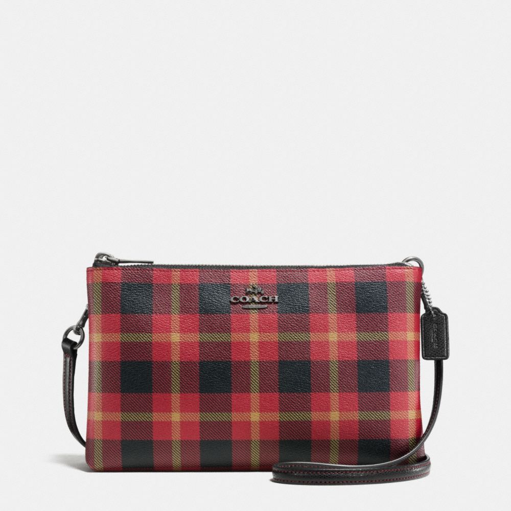 COACH F54863 LYLA CROSSBODY IN RILEY PLAID COATED CANVAS QB/TRUE-RED-MULTI