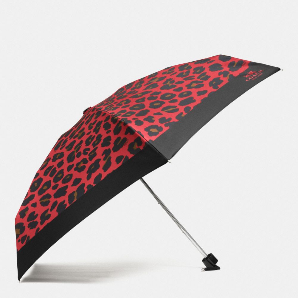 COACH LEOPARD PRINT MINI UMBRELLA - SILVER/WATERMELON - f54910