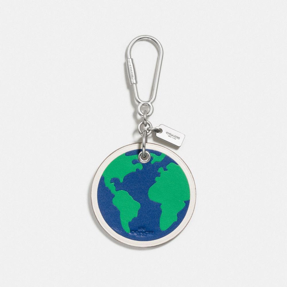 LEATHER GLOBE BAG CHARM - f54912 - SILVER/DENIM