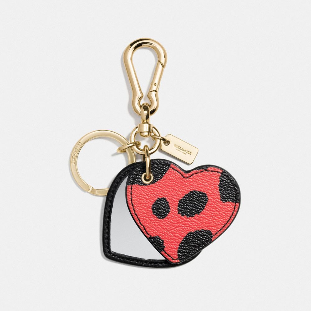 LEATHER LEOPARD PRINT MIRROR HEART BAG CHARM - f54919 - GOLD/SADDLE