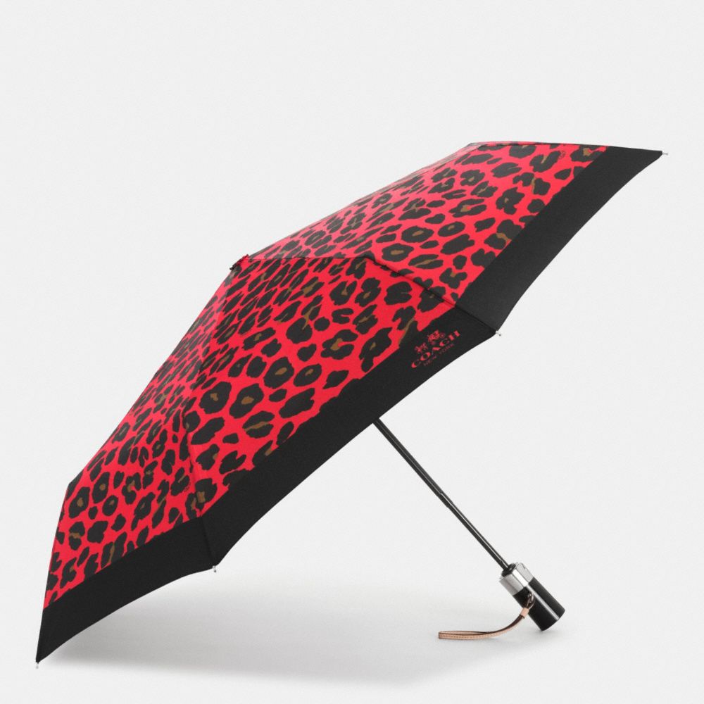 COACH F54928 Leopard Print Umbrella SILVER/WATERMELON