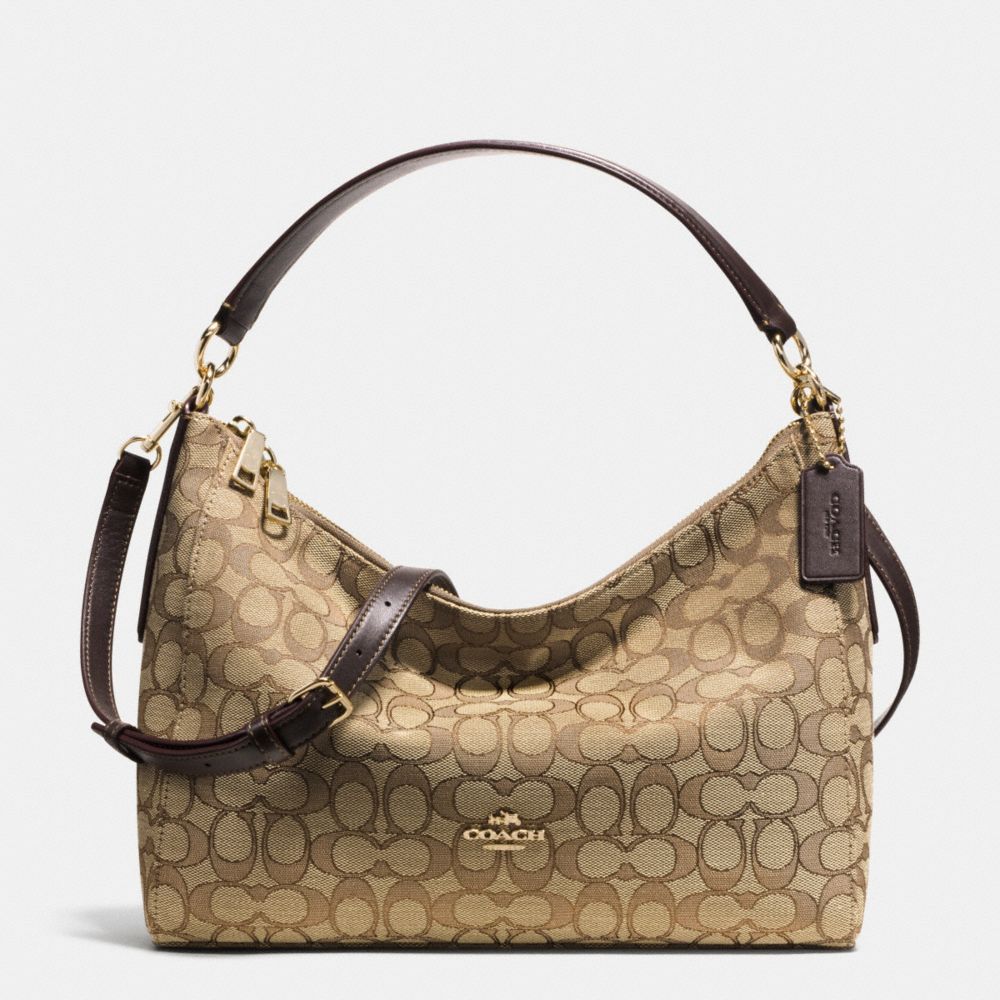 EAST/WEST CELESTE CONVERTIBLE HOBO IN OUTLINE SIGNATURE - f54936 - IMITATION GOLD/KHAKI/BROWN