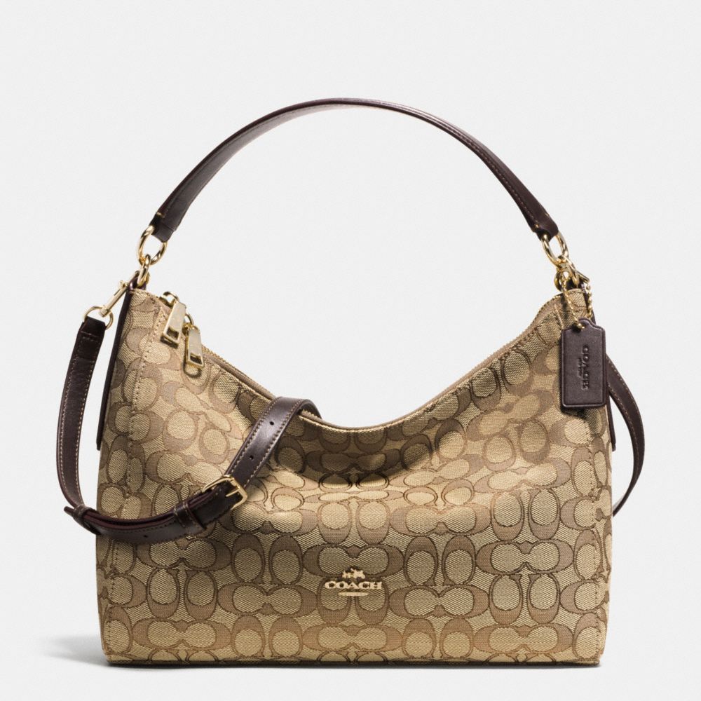 COACH f54936 EAST/WEST CELESTE CONVERTIBLE HOBO IN OUTLINE SIGNATURE IMITATION GOLD/KHAKI/BROWN