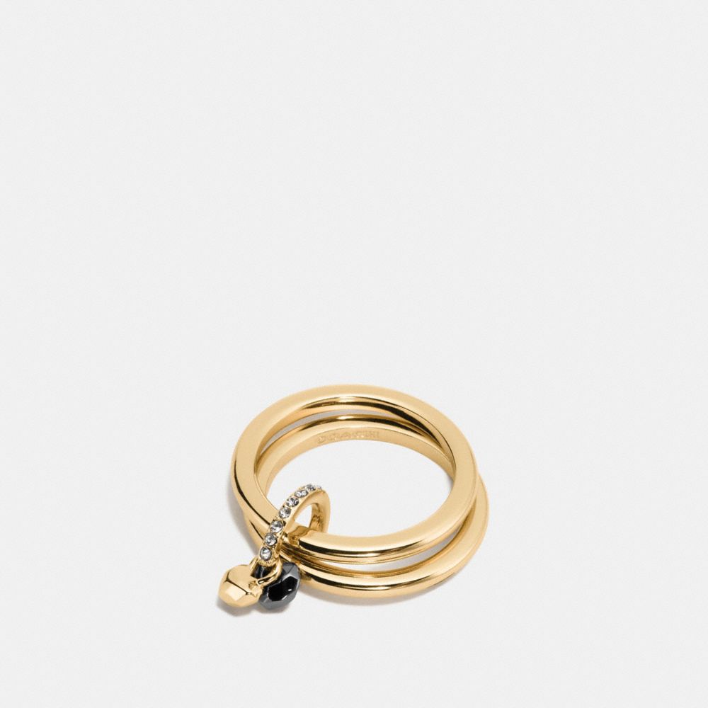 FACETED HEART RING SET - COACH f54957 - GOLD/BLACK