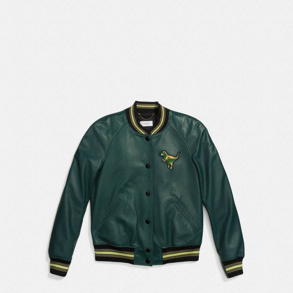 LEATHER REXY VARSITY JACKET - BOTTLE GREEN - COACH F55001