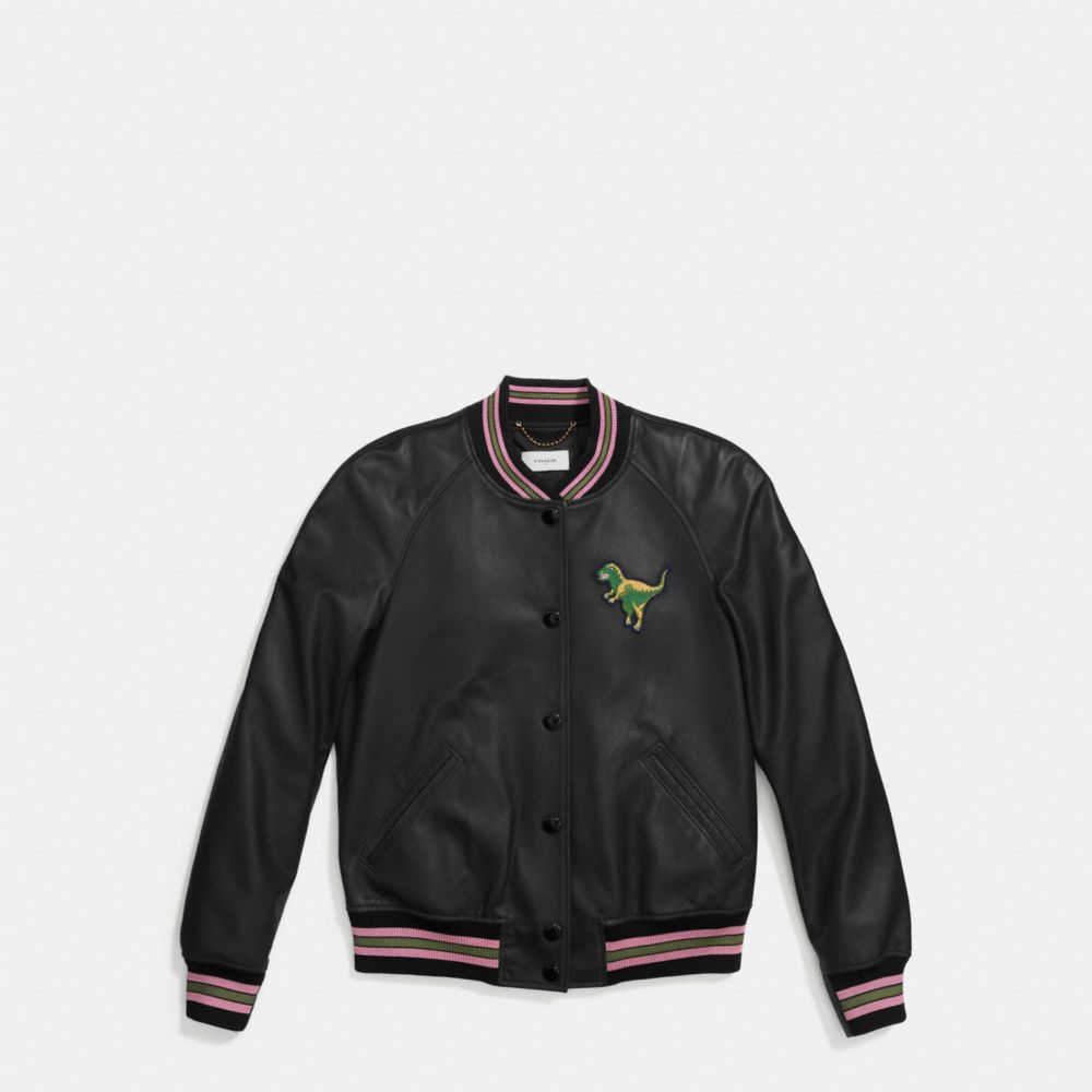 LEATHER REXY VARSITY JACKET - BLACK - COACH F55001