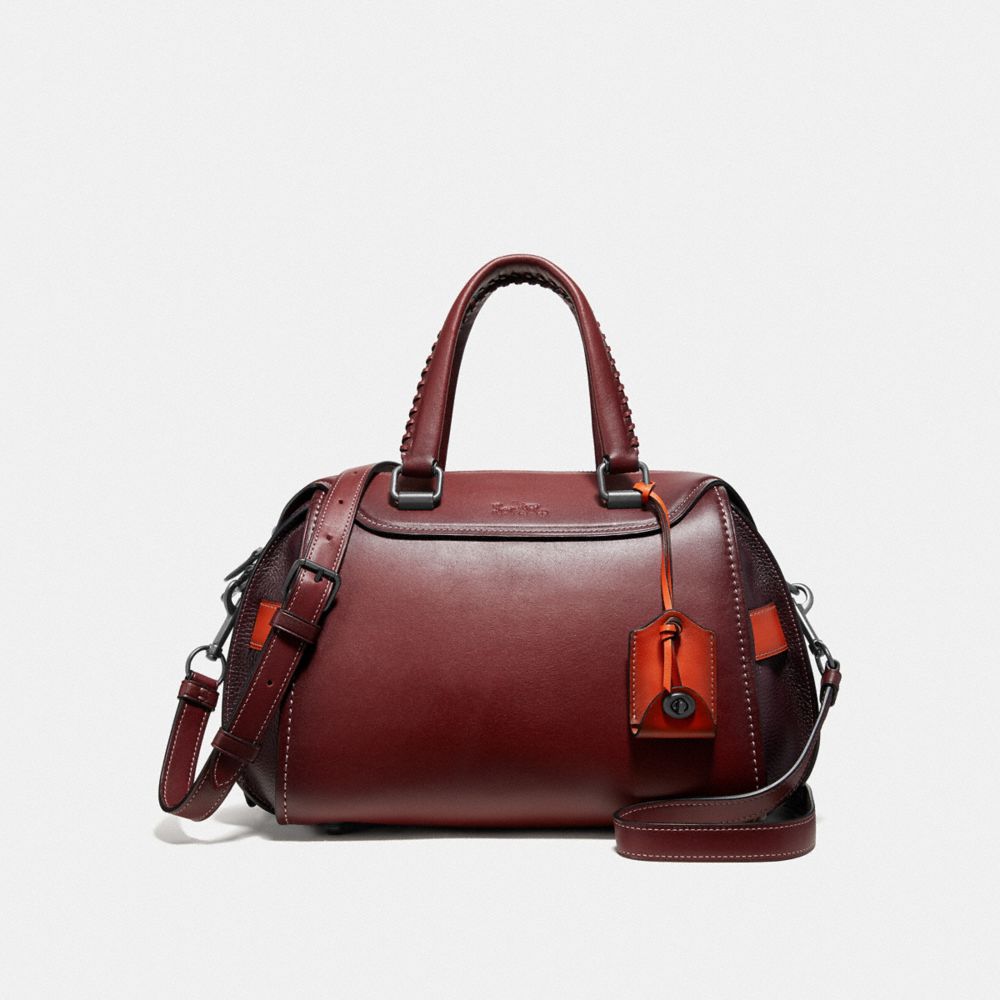 COACH F55034 ACE SATCHEL IN COLORBLOCK BORDEAUX/BLACK COPPER