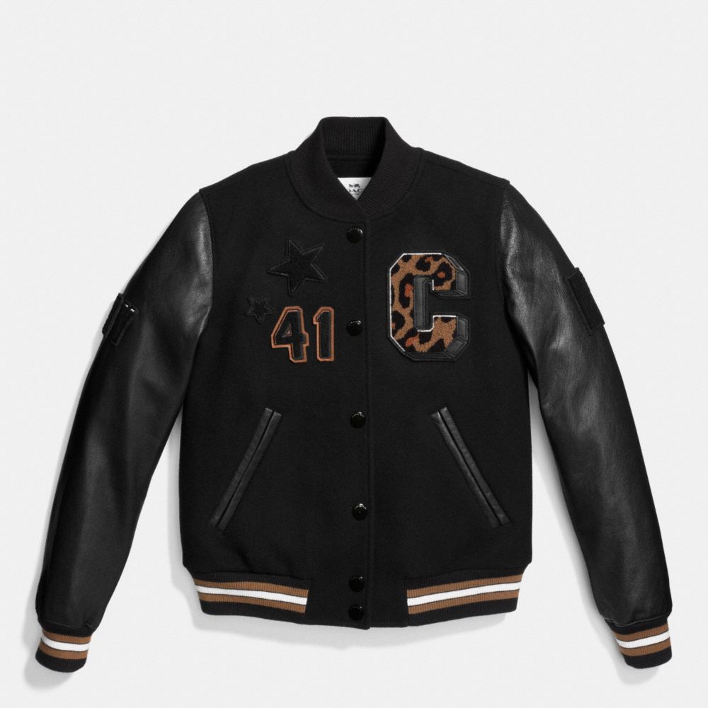 COACH F55062 Varsity Baseball Jacket BLACK/BLACK