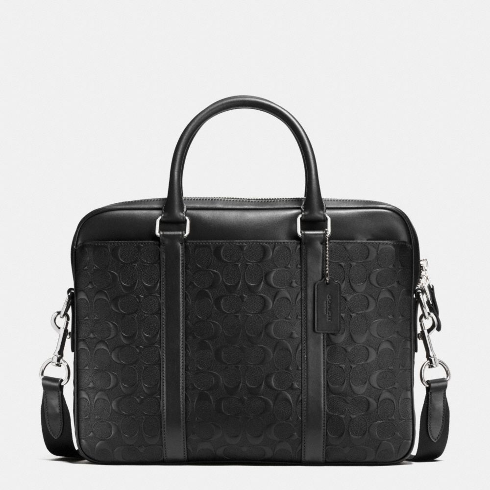 COACH f55063 PERRY COMPACT BRIEF IN SIGNATURE CROSSGRAIN LEATHER BLACK