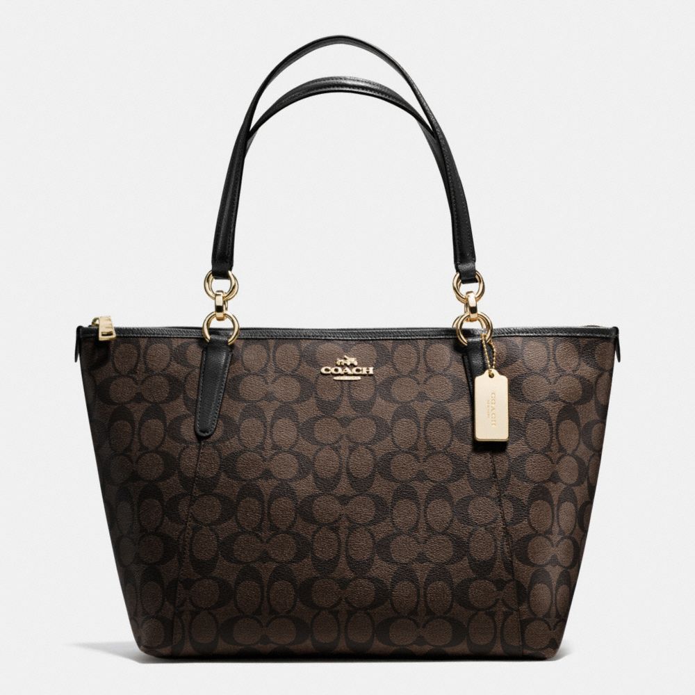 AVA TOTE IN SIGNATURE - f55064 - IMITATION GOLD/BROWN/BLACK