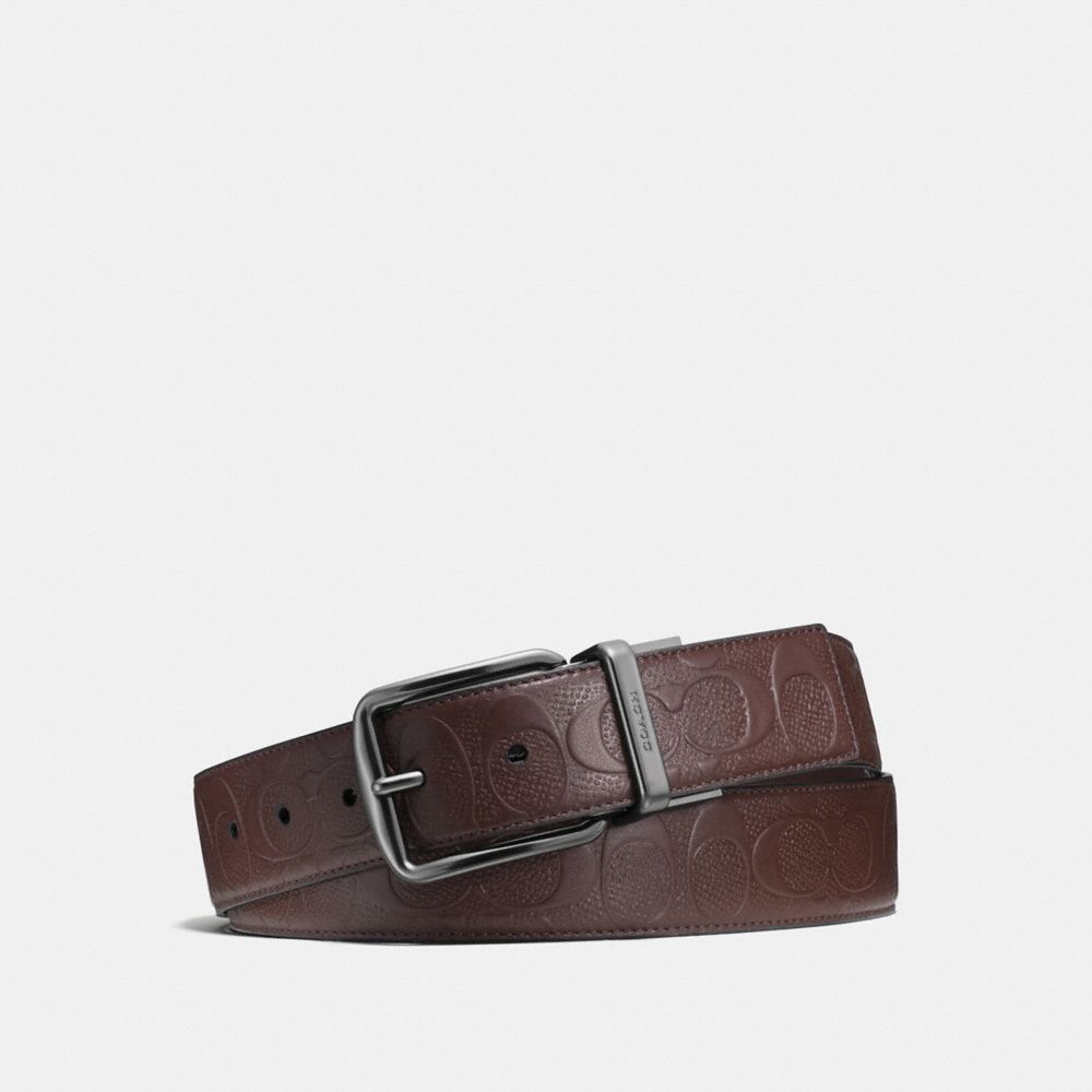 WIDE HARNESS CUT-TO-SIZE REVERSIBLE SIGNATURE LEATHER BELT - f55157 - MAHOGANY