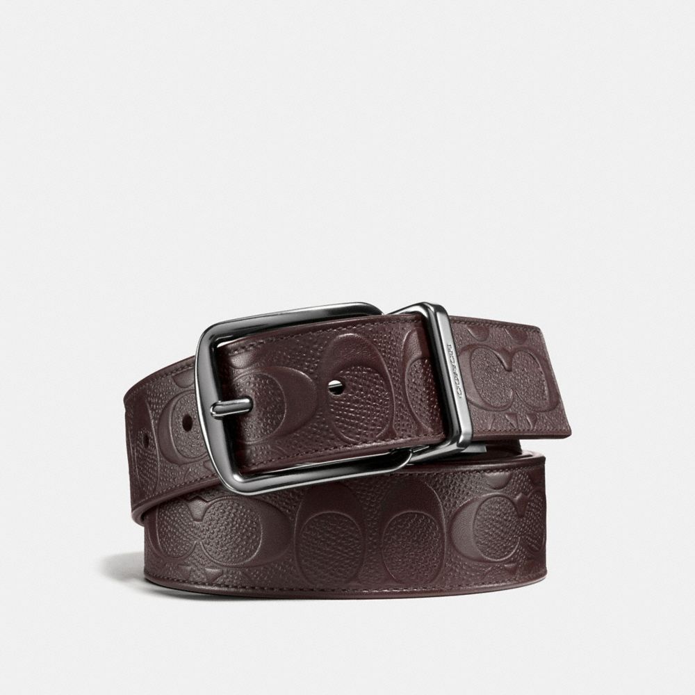 WIDE HARNESS CUT-TO-SIZE REVERSIBLE BELT IN SIGNATURE LEATHER - F55168 - MAHOGANY/MAHOGANY