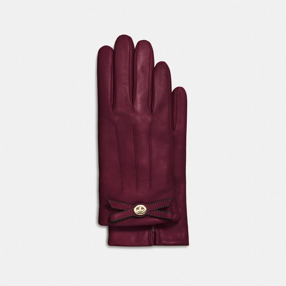 COACH TURNLOCK BOW LEATHER GLOVE - BURGUNDY - f55189