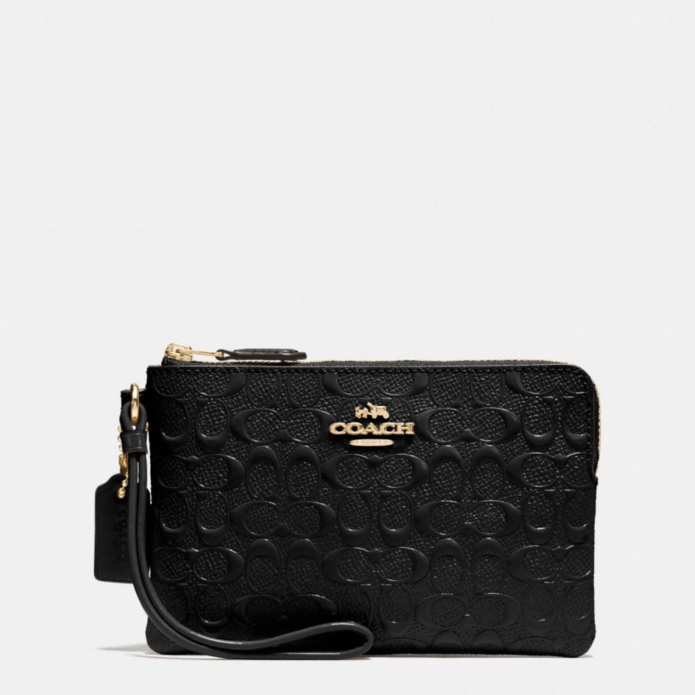 COACH CORNER ZIP WRISTLET IN SIGNATURE DEBOSSED PATENT LEATHER - IMITATION GOLD/BLACK - f55206