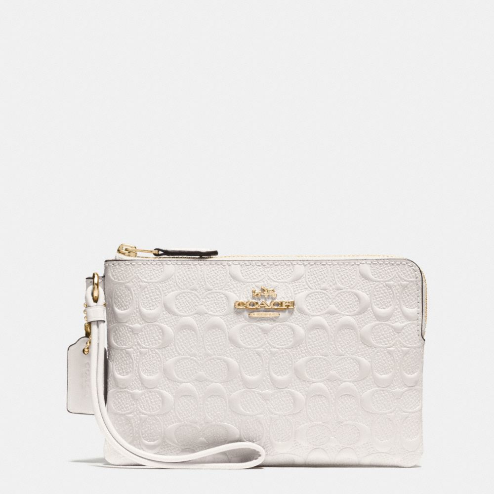 CORNER ZIP WRISTLET IN SIGNATURE DEBOSSED PATENT LEATHER - f55206 - IMITATION GOLD/CHALK