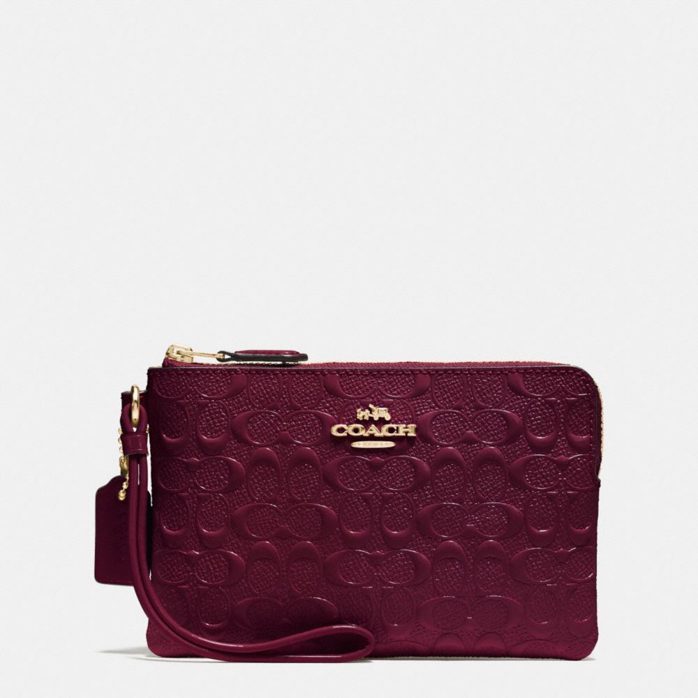 COACH F55206 CORNER ZIP WRISTLET IN SIGNATURE DEBOSSED PATENT LEATHER IMITATION-GOLD/OXBLOOD-1