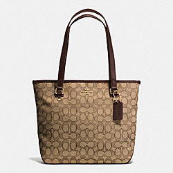 COACH F55364 Zip Top Tote In Outline Signature IMITATION GOLD/KHAKI/BROWN