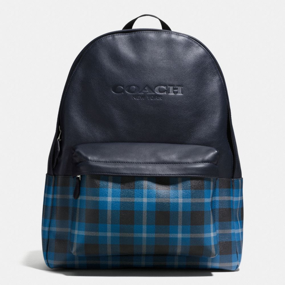 CHARLES BACKPACK IN PRINT COATED CANVAS - BLACK/DENIM PLAID - COACH F55394