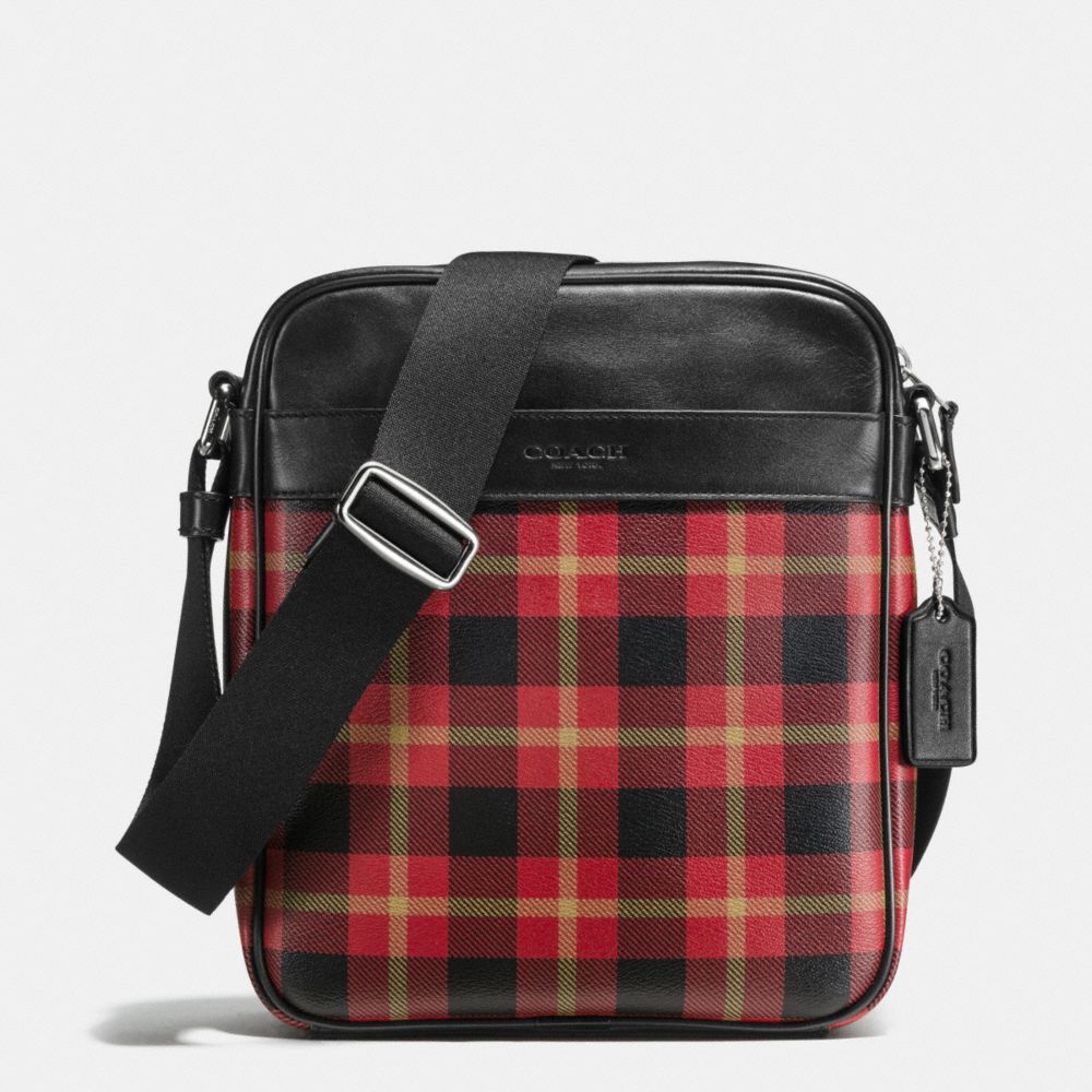 COACH CHARLES FLIGHT BAG IN PRINTED COATED CANVAS - BLACK/RED PLAID BLACK - f55396