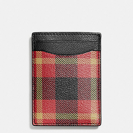 COACH f55423 BOXED 3-IN-1 CARD CASE IN PLAID PRINT COATED CANVAS BLACK/RED PLAID BLACK