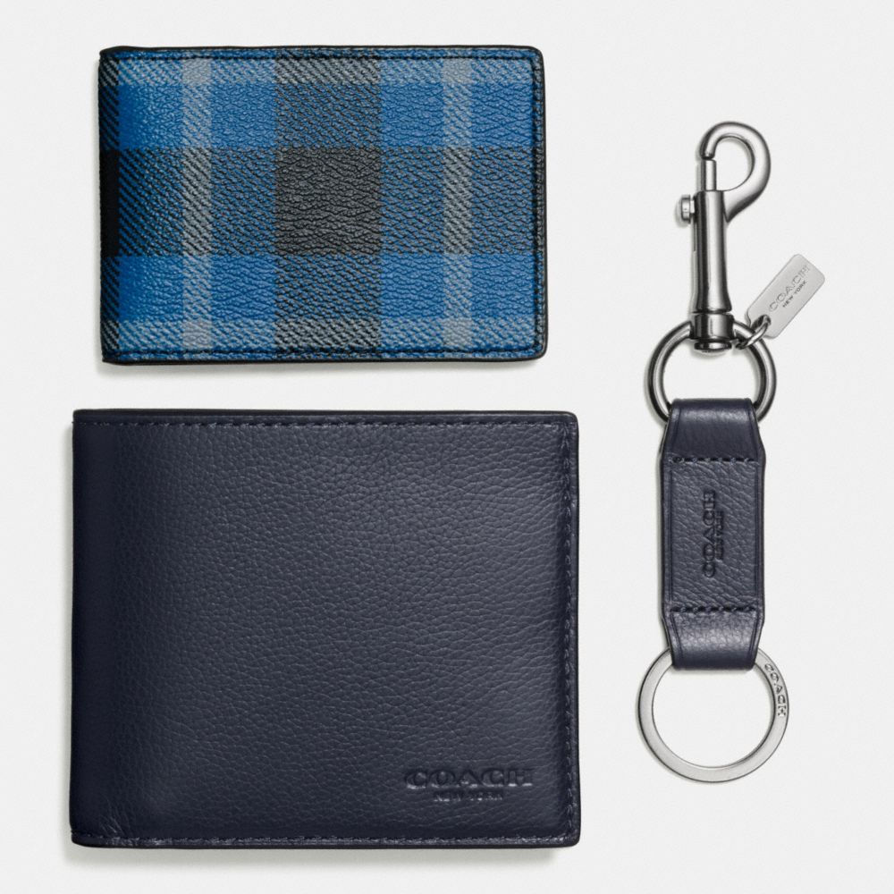 BOXED 3-IN-1 WALLET IN RILEY PLAID COATED CANVAS - BLACK/DENIM PLAID - COACH F55430