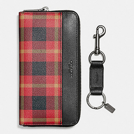 COACH f55431 BOXED ACCORDION WALLET IN PLAID PRINT COATED CANVAS BLACK/RED PLAID BLACK
