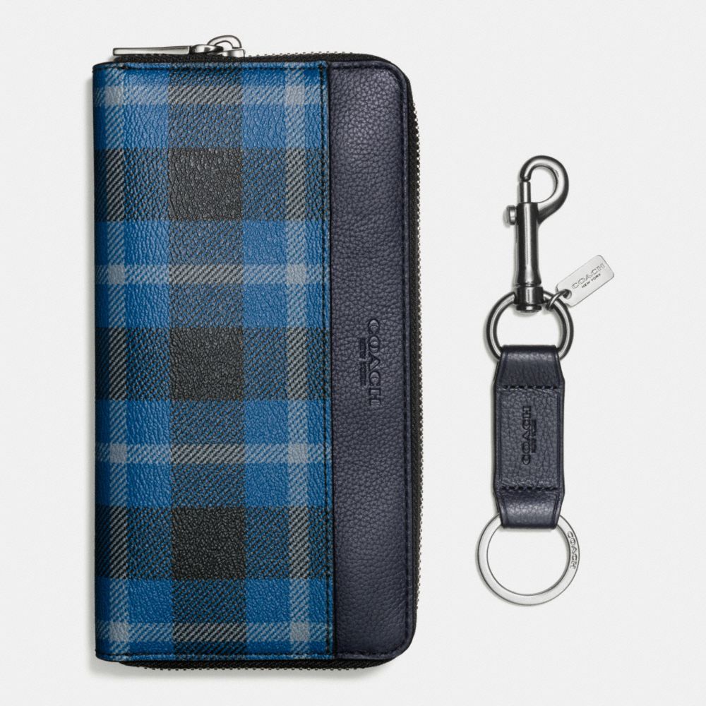 BOXED ACCORDION WALLET IN PLAID PRINT COATED CANVAS - f55431 - BLACK/DENIM PLAID