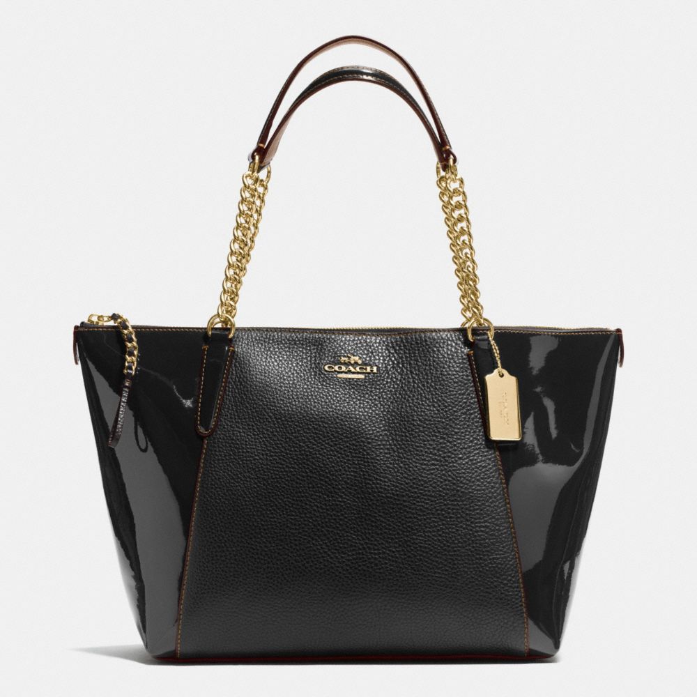 COACH F55443 AVA CHAIN TOTE IN PEBBLE AND PATENT LEATHERS IMITATION-GOLD/BLACK