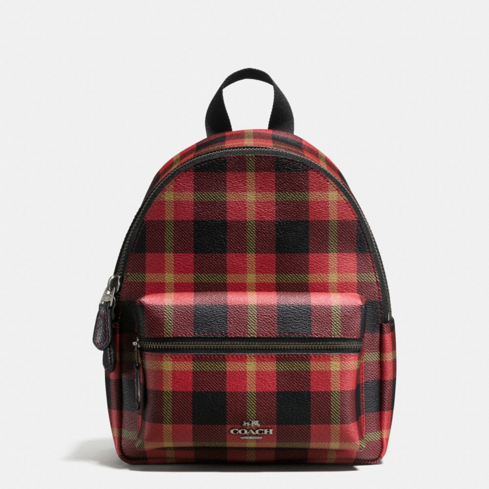 MINI CHARLIE BACKPACK IN RILEY PLAID COATED CANVAS - QB/TRUE RED MULTI - COACH F55448