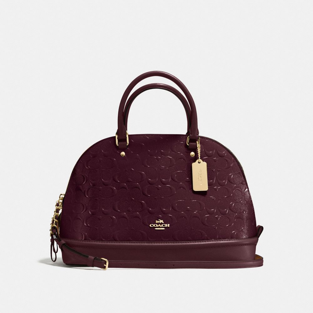 COACH SIERRA SATCHEL IN SIGNATURE DEBOSSED PATENT LEATHER - IMITATION GOLD/OXBLOOD 1 - F55449