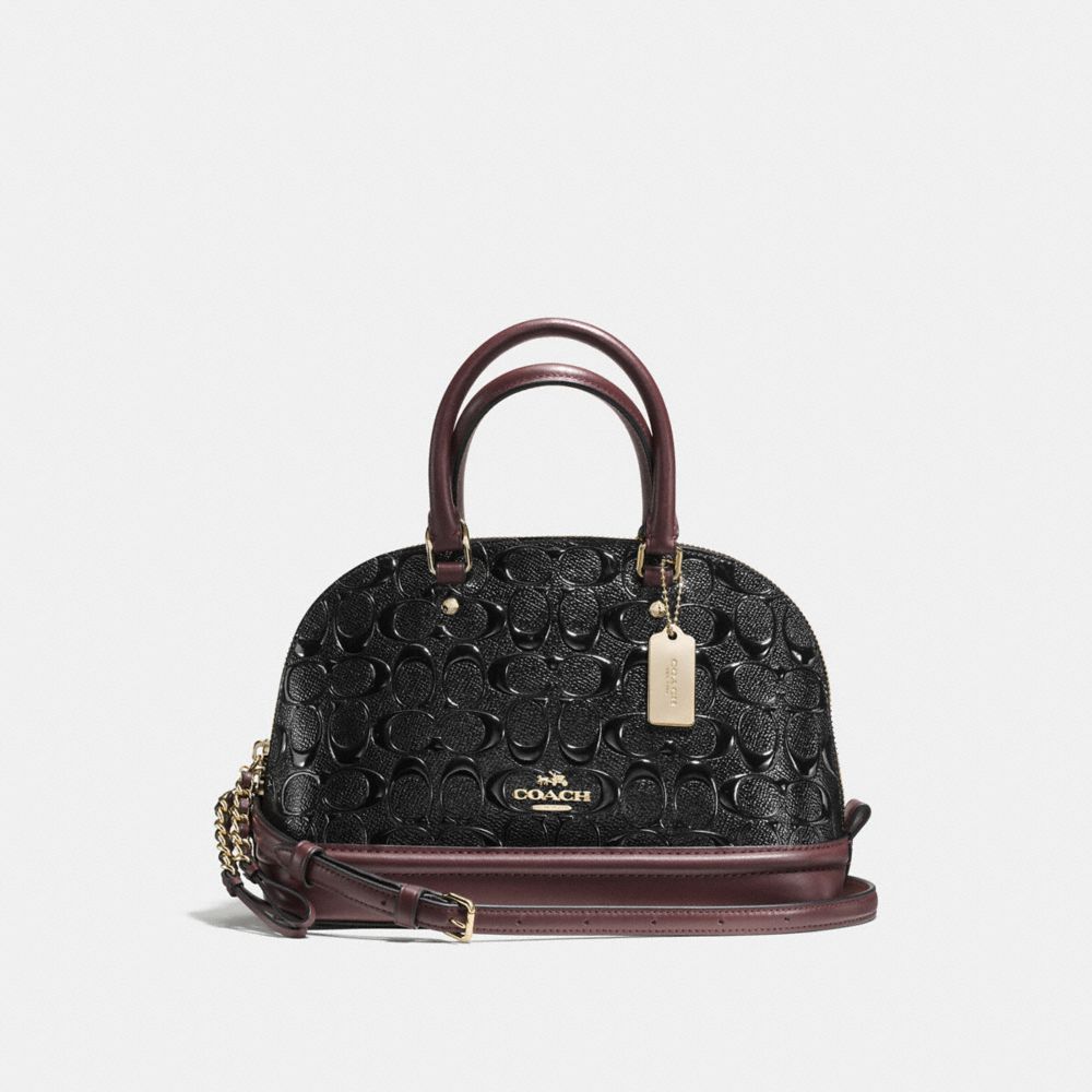 COACH MINI SIERRA SATCHEL IN SIGNATURE DEBOSSED PATENT LEATHER - IMITATION GOLD/BLACK OXBLOOD - F55450