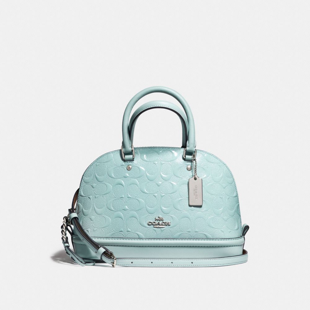 COACH MINI SIERRA SATCHEL IN SIGNATURE DEBOSSED PATENT LEATHER - SILVER/AQUA - F55450