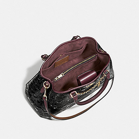 COACH f55451 SMALL MARGOT CARRYALL IN SIGNATURE DEBOSSED PATENT LEATHER IMITATION GOLD/BLACK OXBLOOD