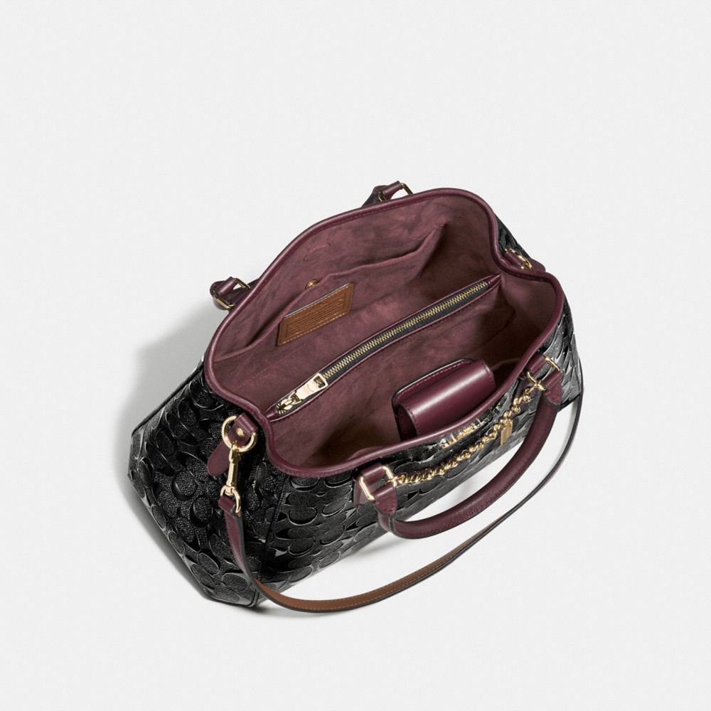 COACH f55451 SMALL MARGOT CARRYALL IN SIGNATURE DEBOSSED PATENT LEATHER IMITATION GOLD/BLACK OXBLOOD