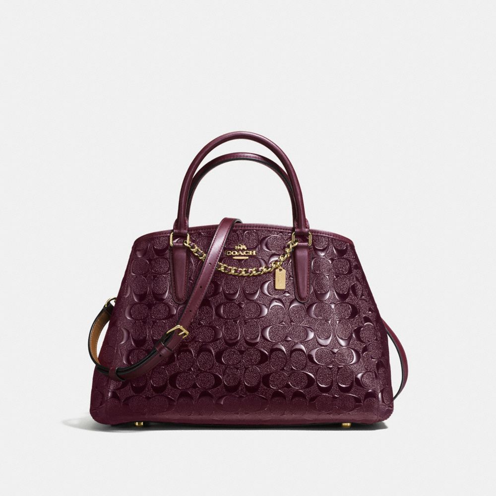 SMALL MARGOT CARRYALL IN SIGNATURE DEBOSSED PATENT LEATHER - f55451 - IMITATION GOLD/OXBLOOD 1
