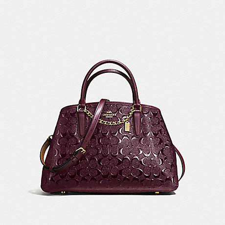 COACH SMALL MARGOT CARRYALL IN SIGNATURE DEBOSSED PATENT LEATHER - IMITATION GOLD/OXBLOOD 1 - f55451