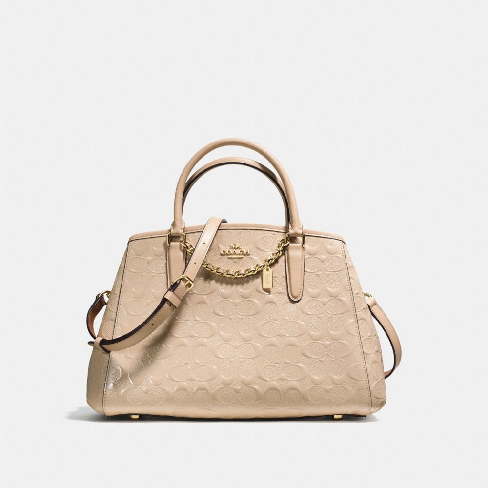 SMALL MARGOT CARRYALL IN SIGNATURE DEBOSSED PATENT LEATHER - f55451 - IMITATION GOLD/PLATINUM