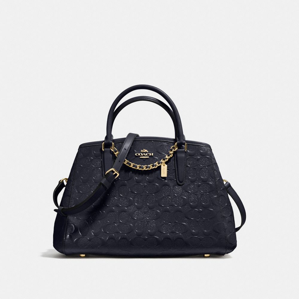 SMALL MARGOT CARRYALL IN SIGNATURE DEBOSSED PATENT LEATHER - f55451 - IMITATION GOLD/MIDNIGHT